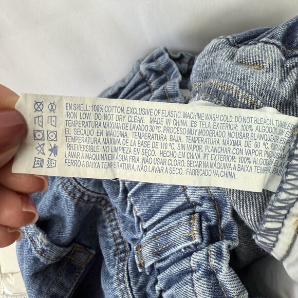 Forever 21 Sz L Jean Shorts Elastic Waist Distressed Rolled Hem Hi-Rise Blue Y2K - Picture 6 of 6